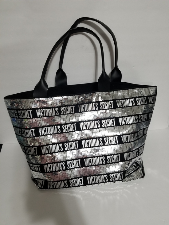 Victoria's Secret Handbags - Victoria's Secret Silver and Black Sequin Logo Tote